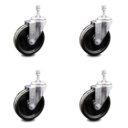 Service Caster 5 Inch Phenolic Wheel Swivel 3/8 Inch Threaded Stem Caster Set SCC-TS20S514-PHR-381615-4